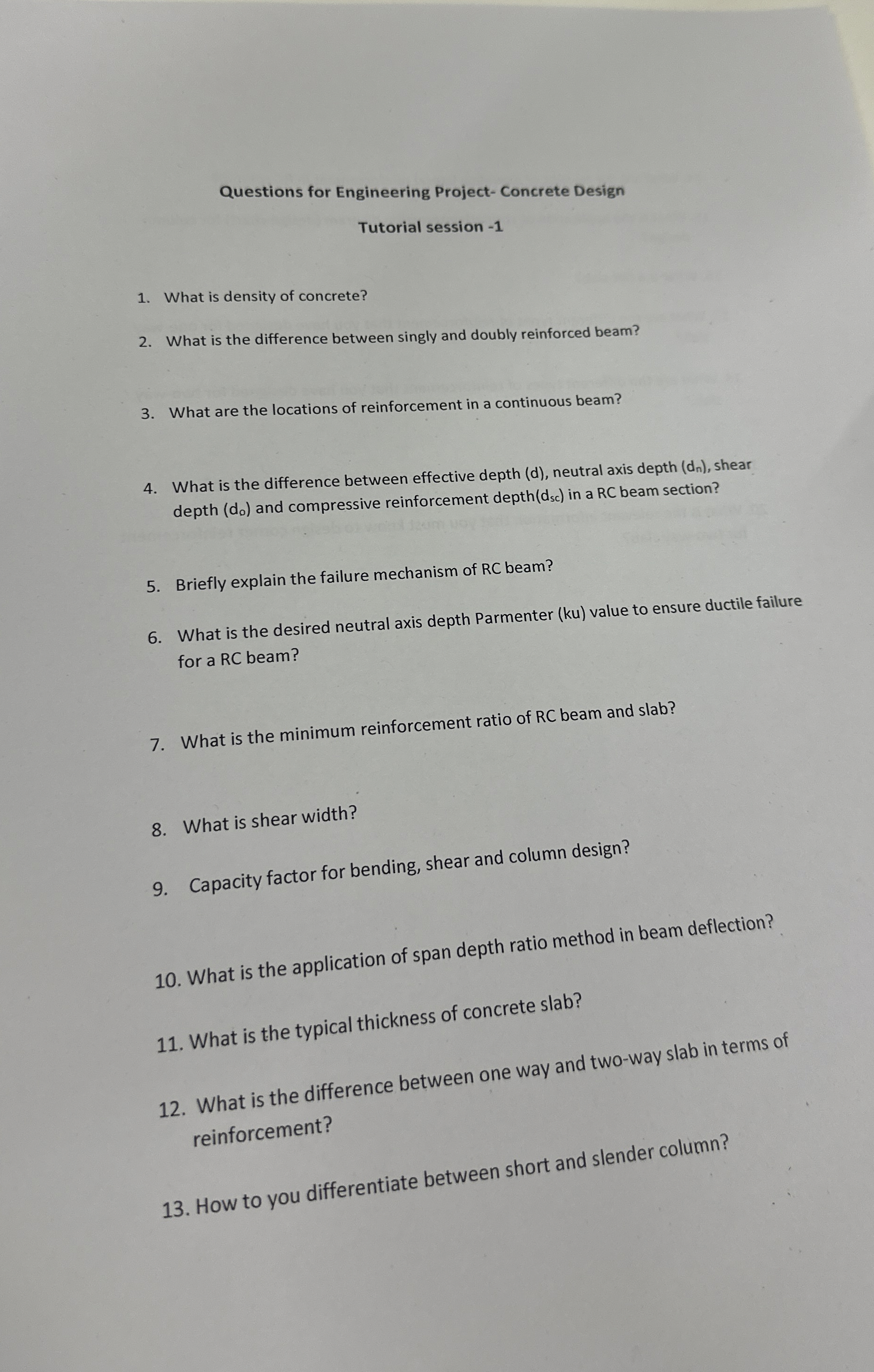 Questions for Engineering Project - Concrete