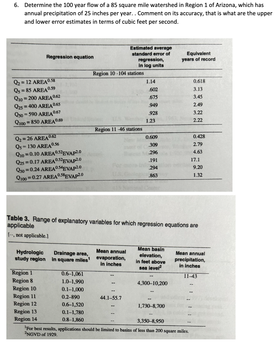 Determine the 1 0 0 year flow of a 8 5 square