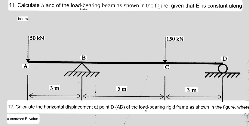 Calculate and of the load - bearing beam as shown