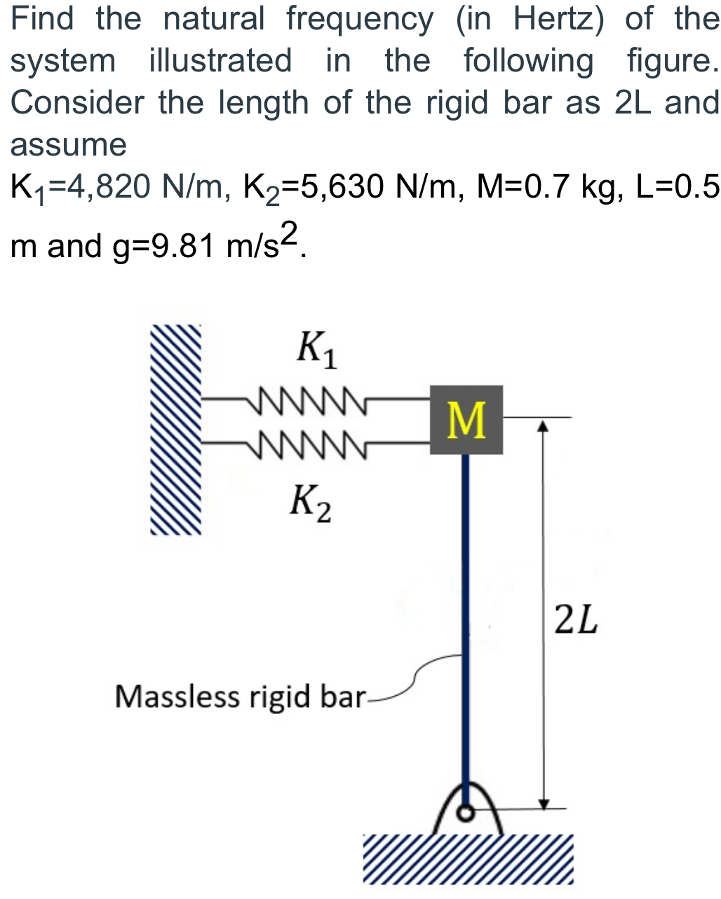 Find the natural frequency ( in Hertz ) of the