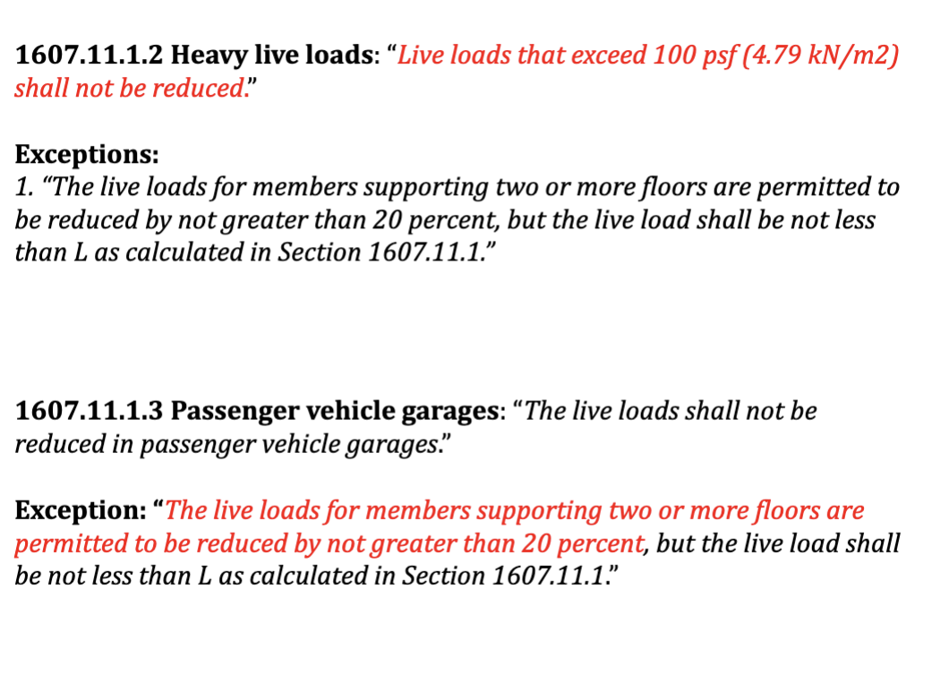 Determine the reduced live load at each floor