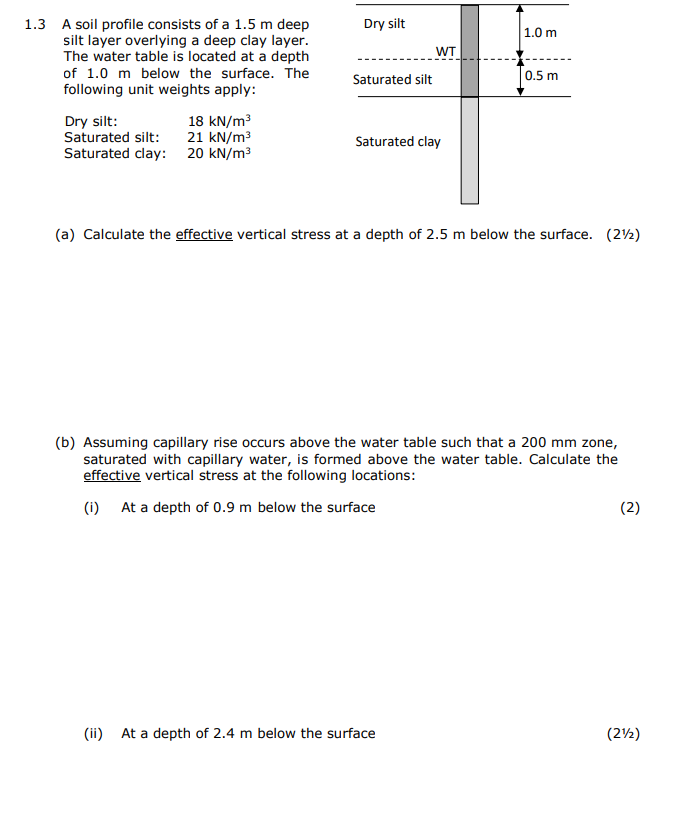 1 . 3 A soil profile consists of a 1 . 5 m deep