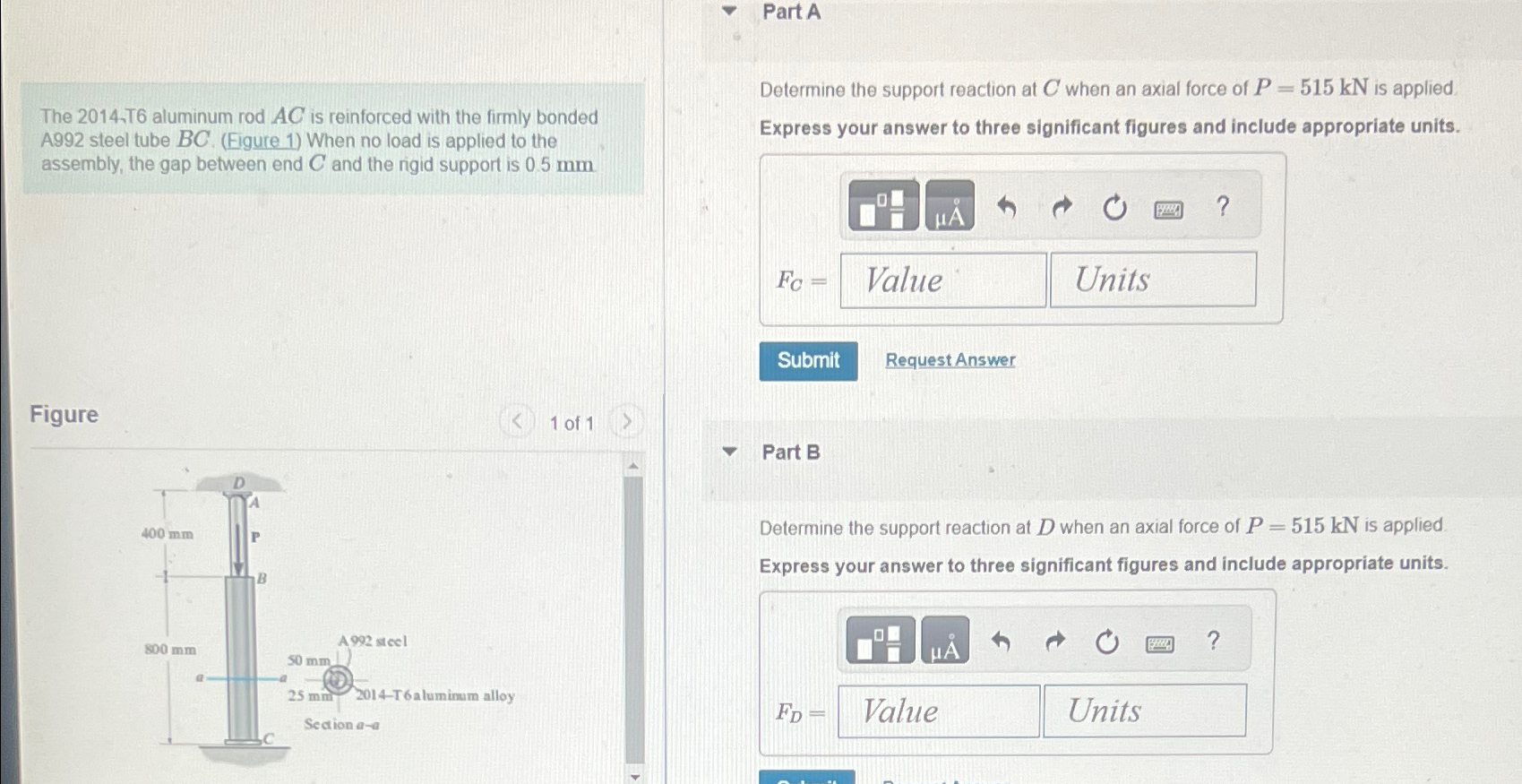 Part A The 2 0 1 4 - T 6 aluminum rod A C is