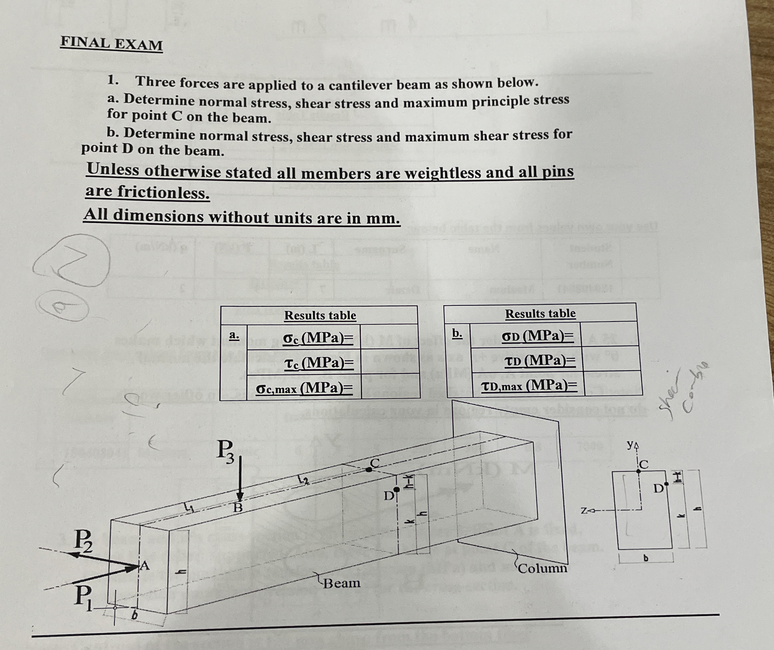 FINAL EXAM Three forces are applied to a