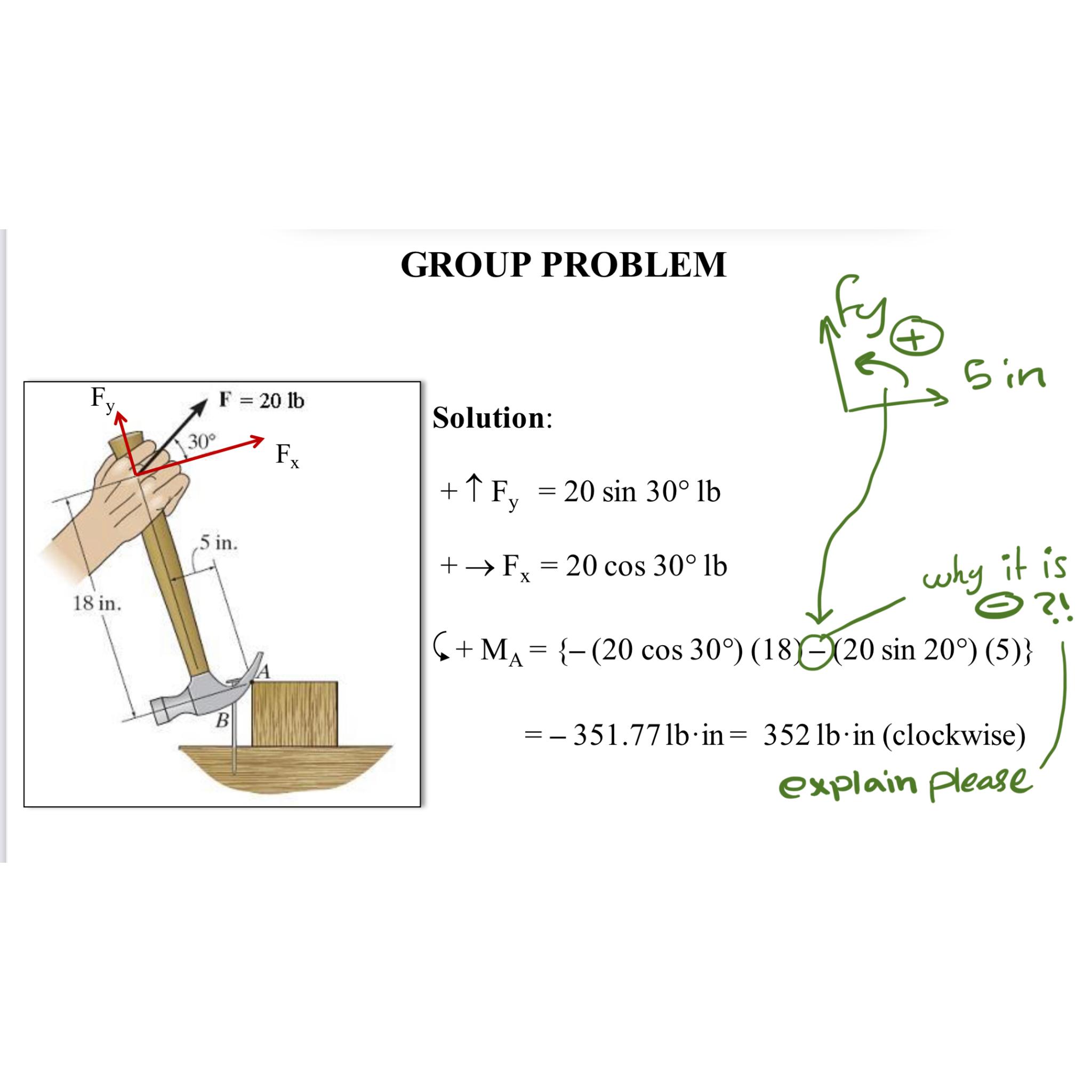 GROUP PROBLEM Solution: + M A = { - ( 2 0 c o s 3