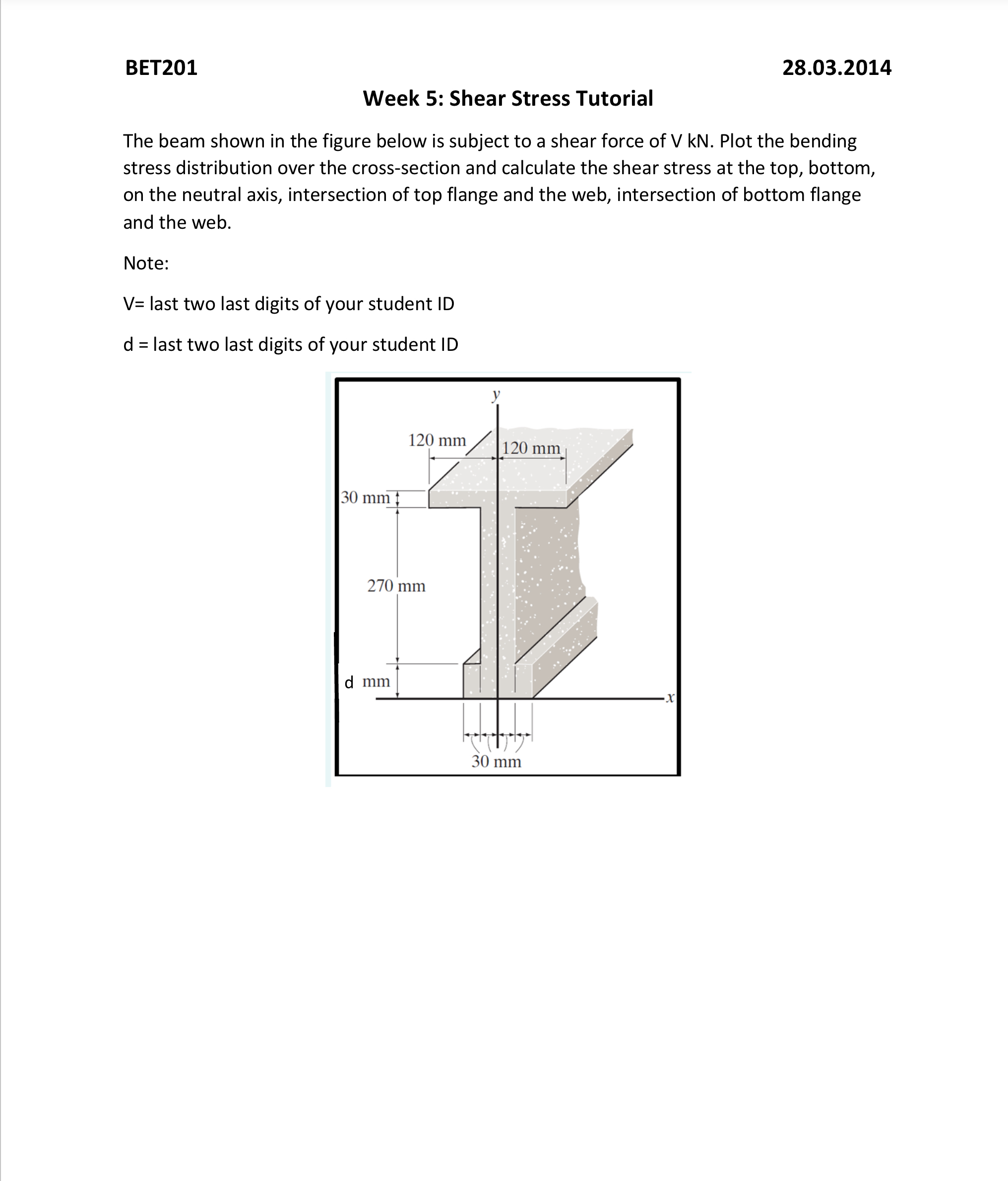 Week 5 : Shear Stress Tutorial The beam shown in