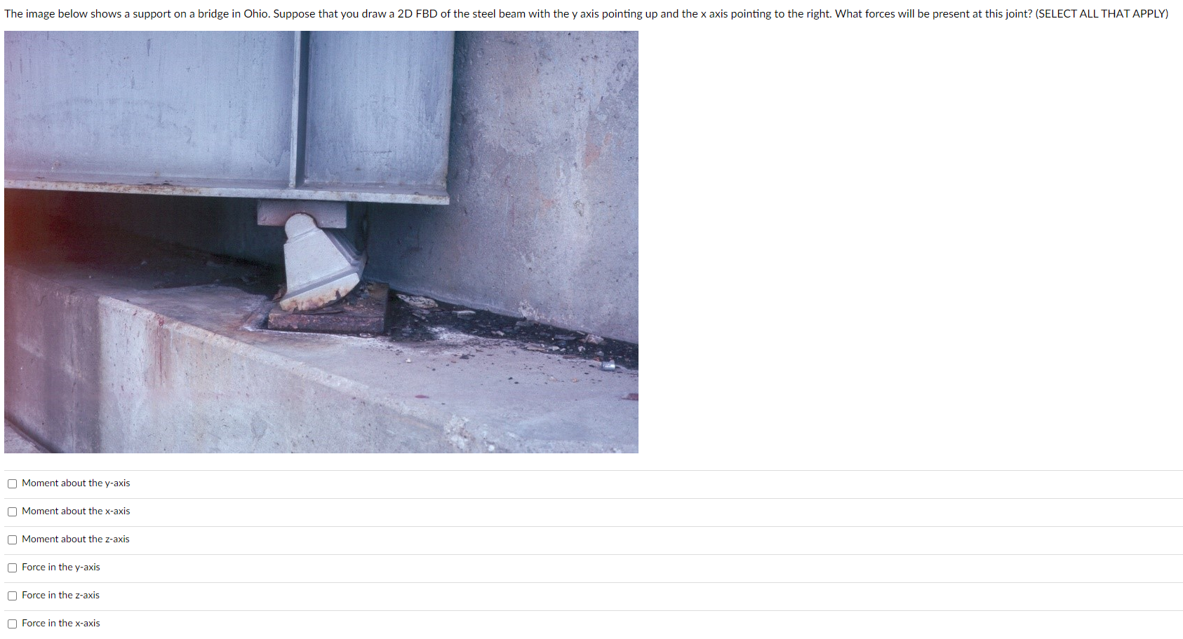 Moment about the y - axis Moment about the x -