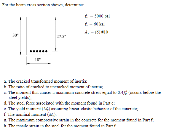 For the beam cross section shown, determine: f c
