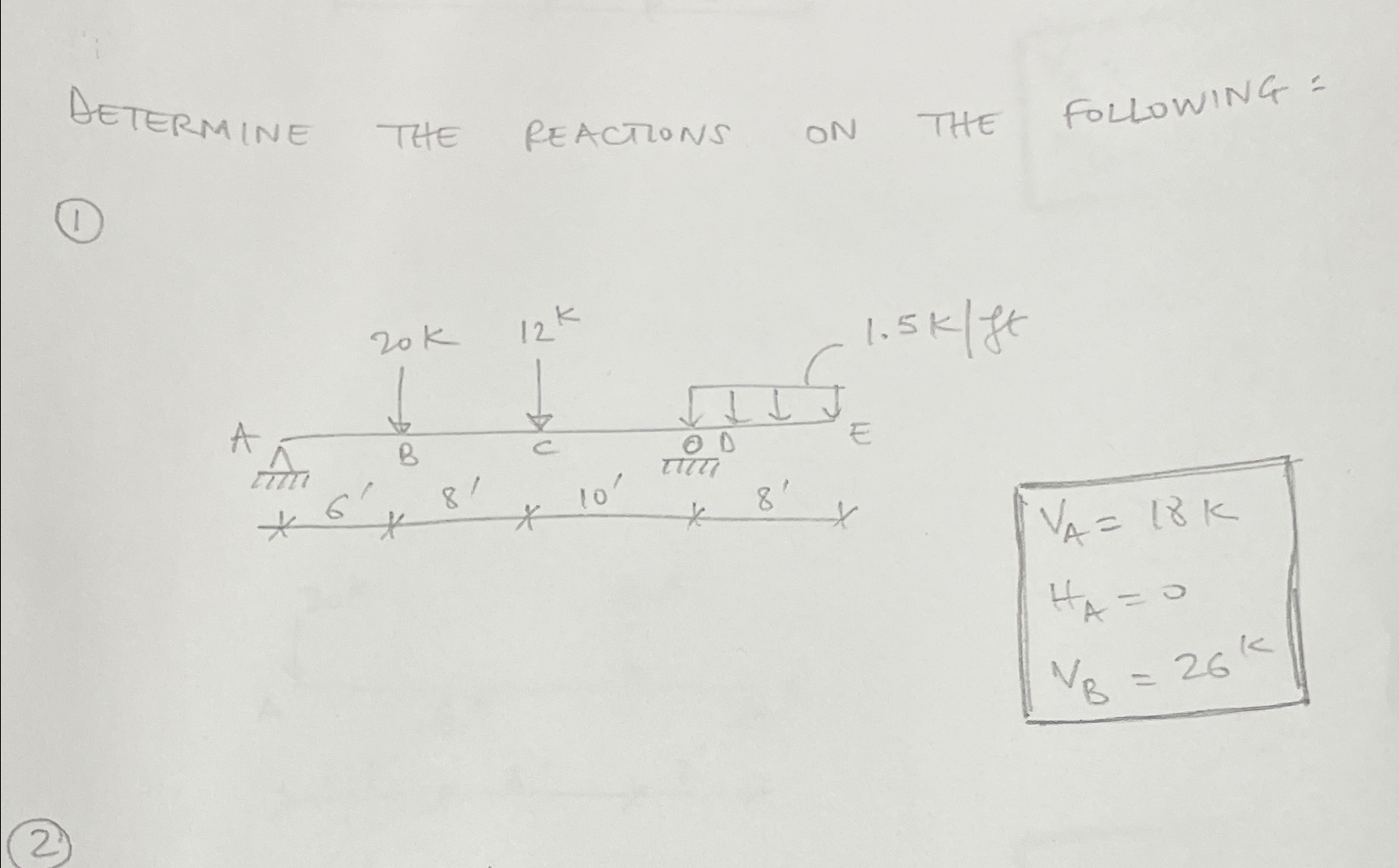 Determine the reactions on the following: ( 1 ) k