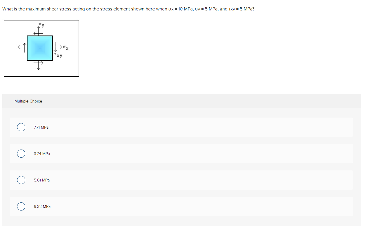 What is the maximum shear stress acting on the