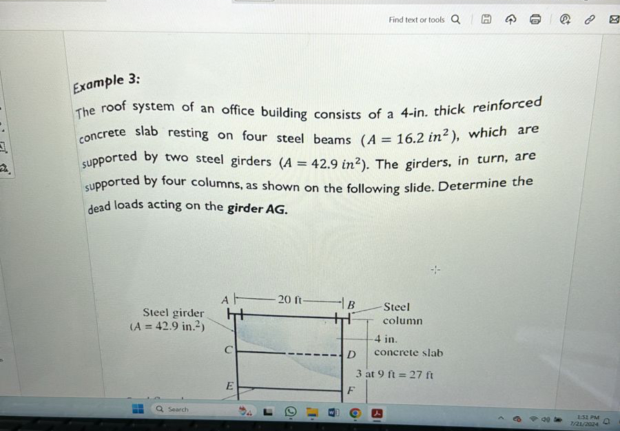 Find text or tools Example 3 : The roof system of