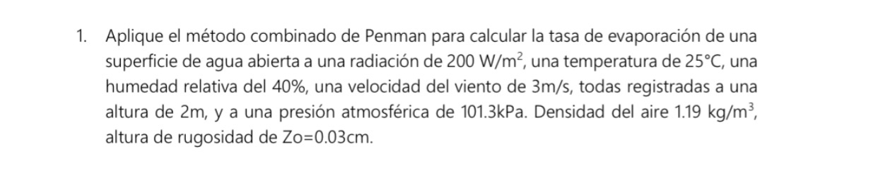 Aplique el m todo combinado de Penman para