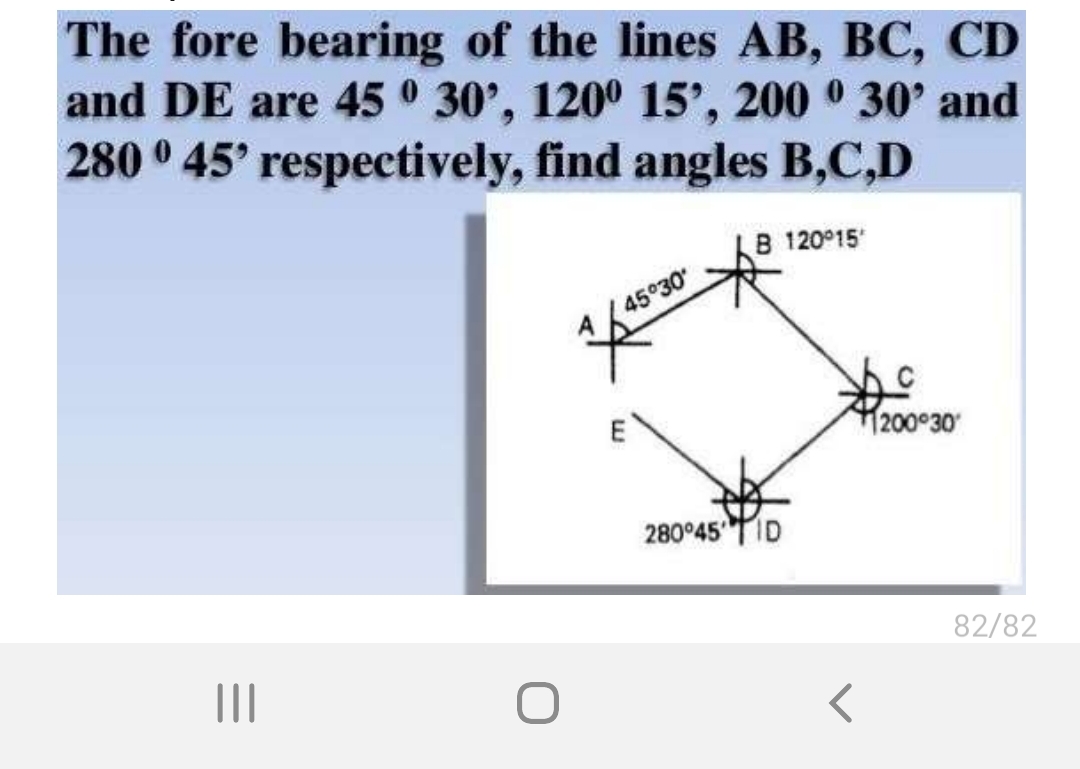 The fore bearing of the lines A B , B C , C D and