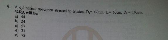 A cylindrical specimen stressed in tension, D 0 =