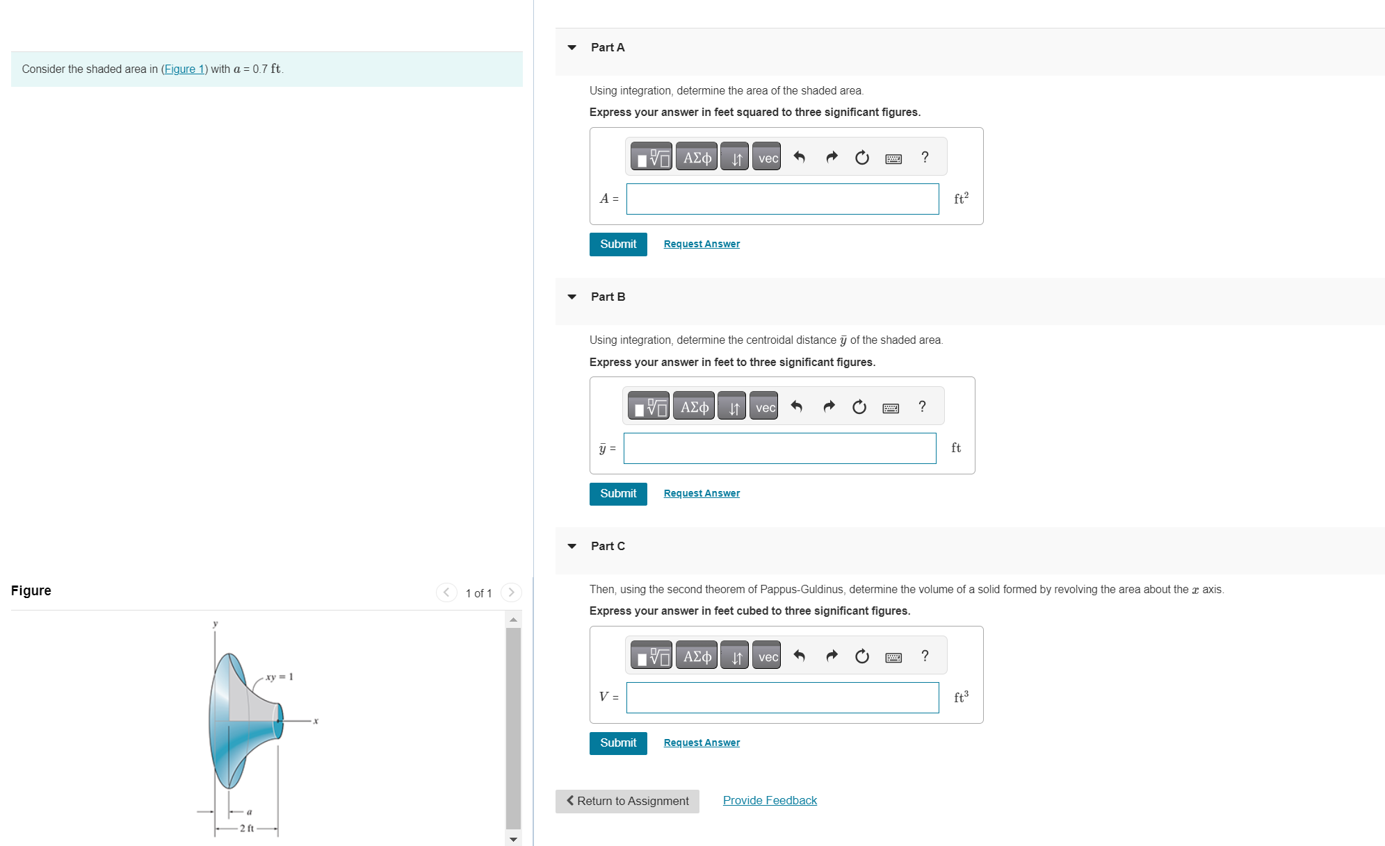 Consider the shaded area in ( Figure 1 ) with a =