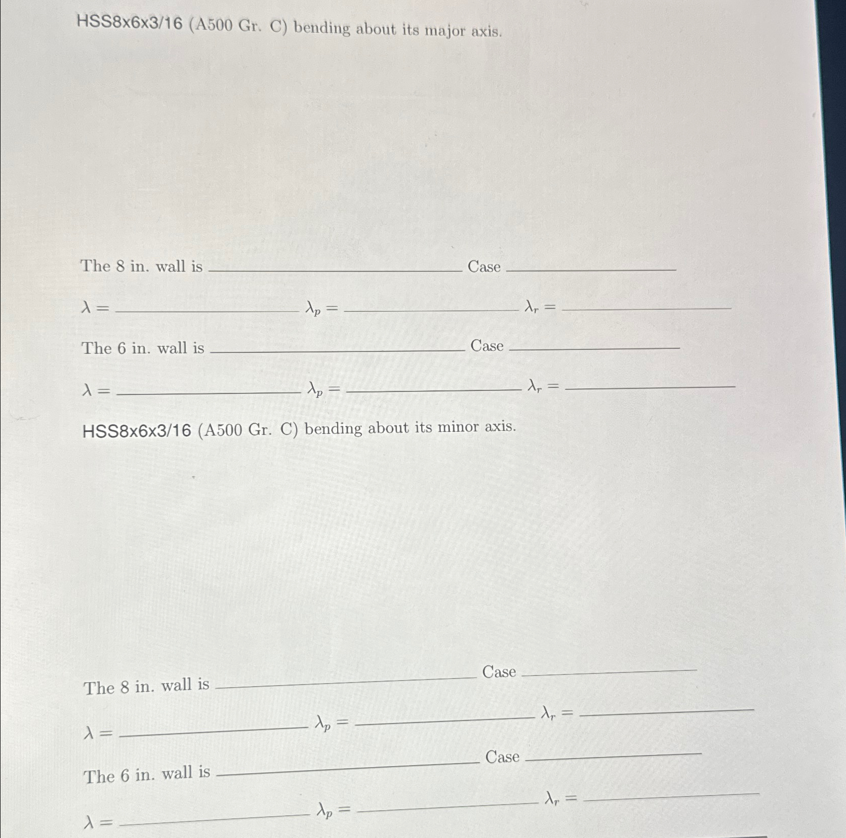 HSS 8 x 6 x 3 / 1 6 ( A 5 0 0 Gr . C ) bending