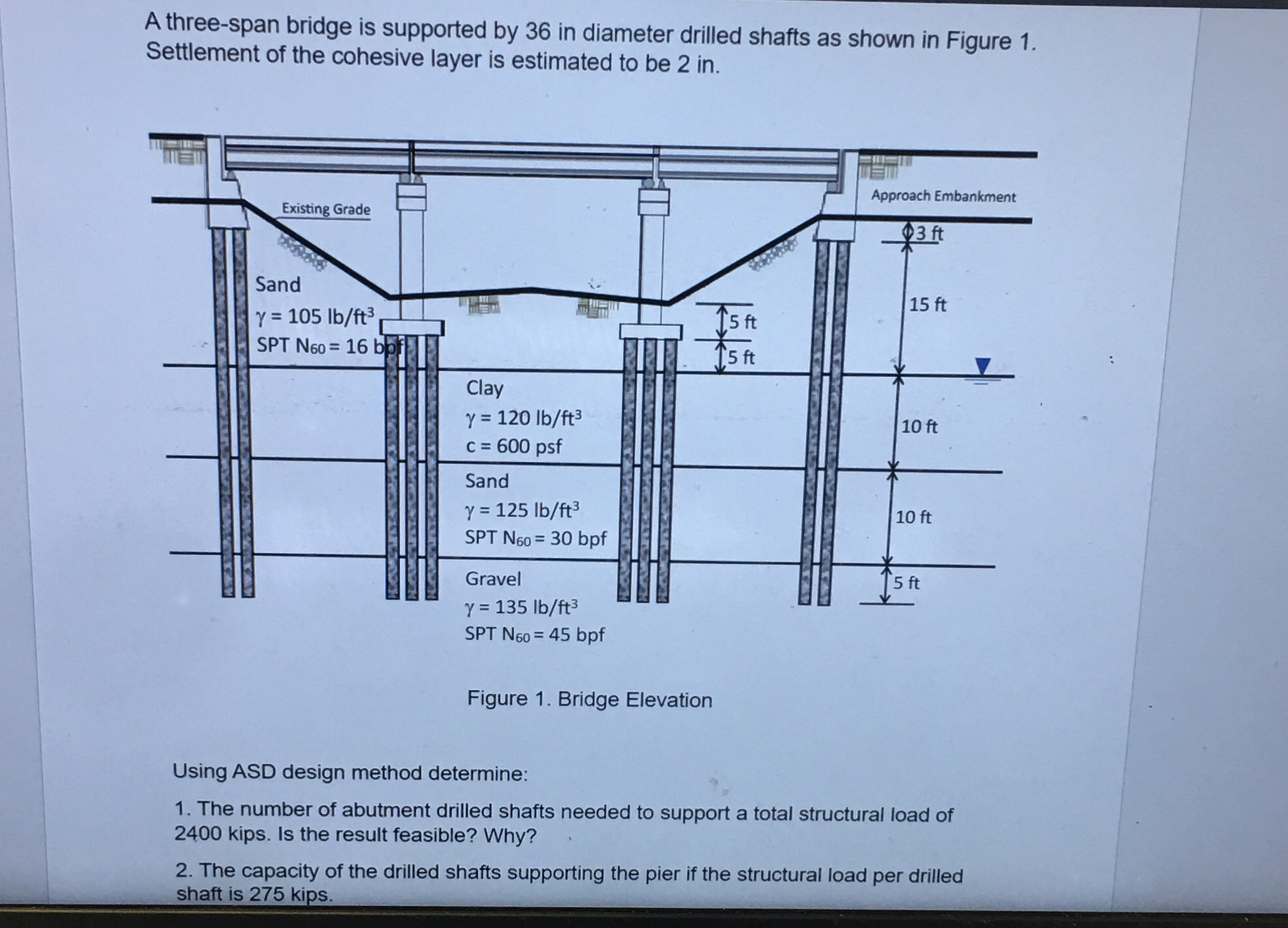 A three - span bridge is supported by 3 6 in