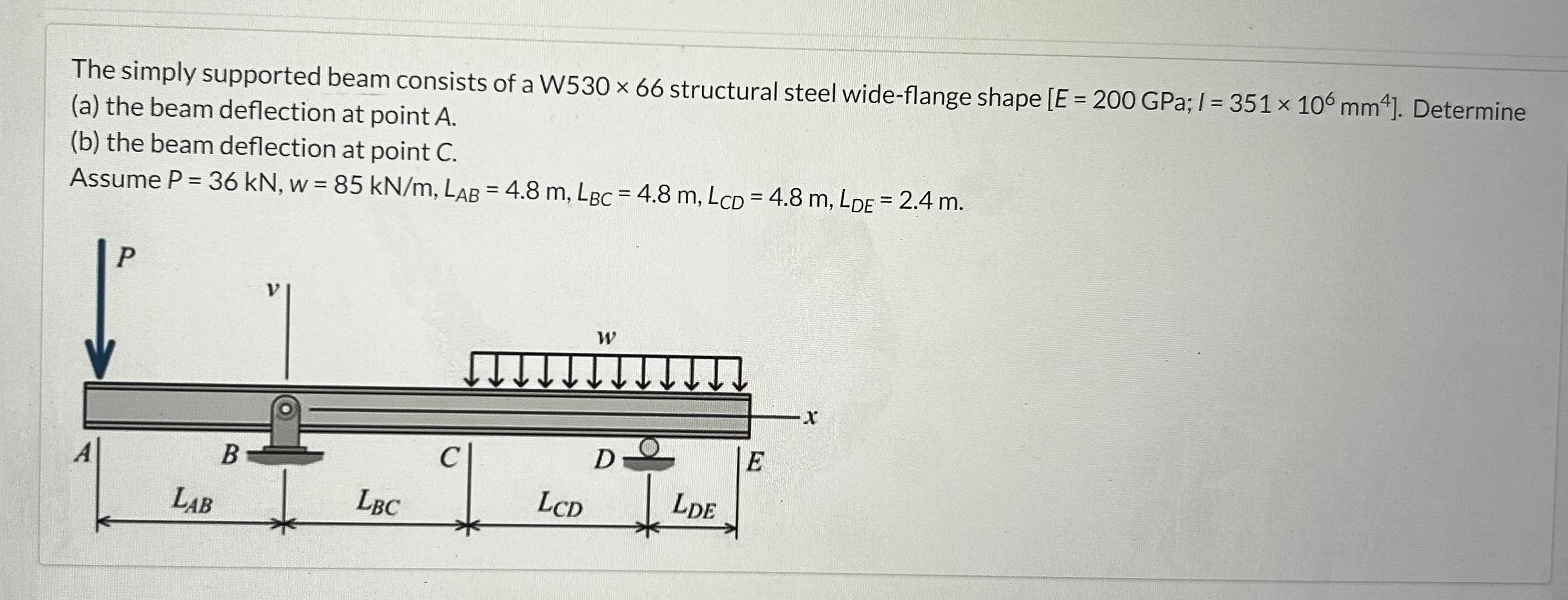 The simply supported beam consists of a W 5 3 0 6