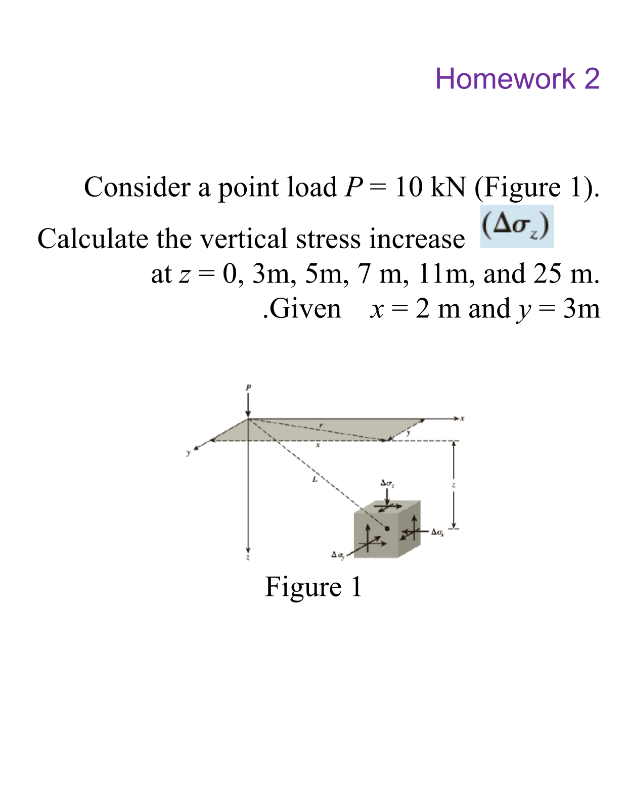 Homework 2 Consider a point load P = 1 0 k N (