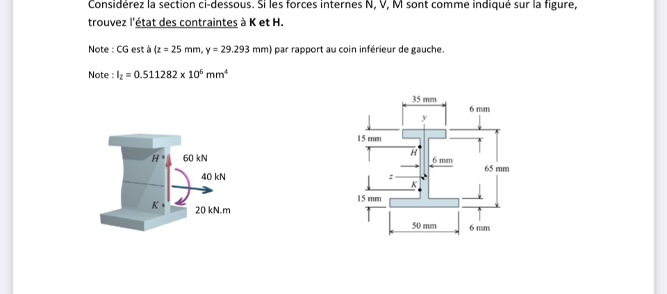 Consid rez la section ci - dessous. Si les forces