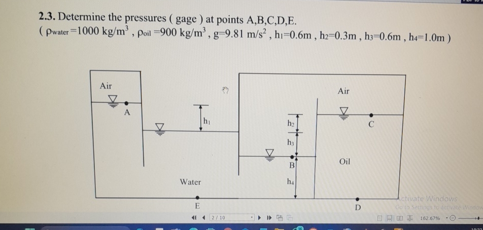 2 . 3 . Determine the pressures ( gage ) at