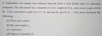 Undisturbed soil sample was collected from the