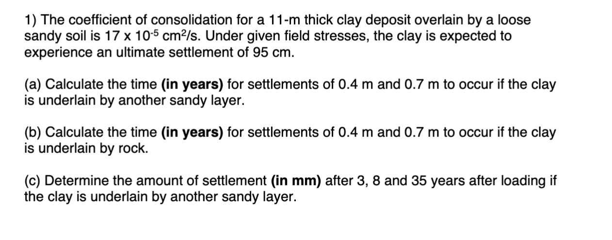 The coefficient of consolidation for a 1 1 - m