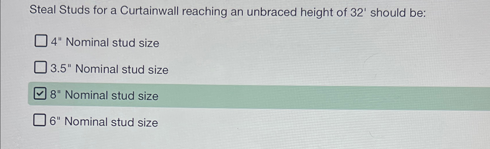Steal Studs for a Curtainwall reaching an