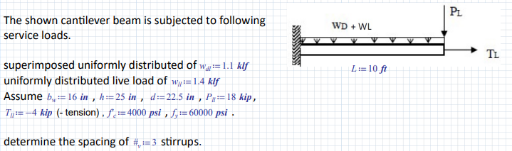 The shown cantilever beam is subjected to