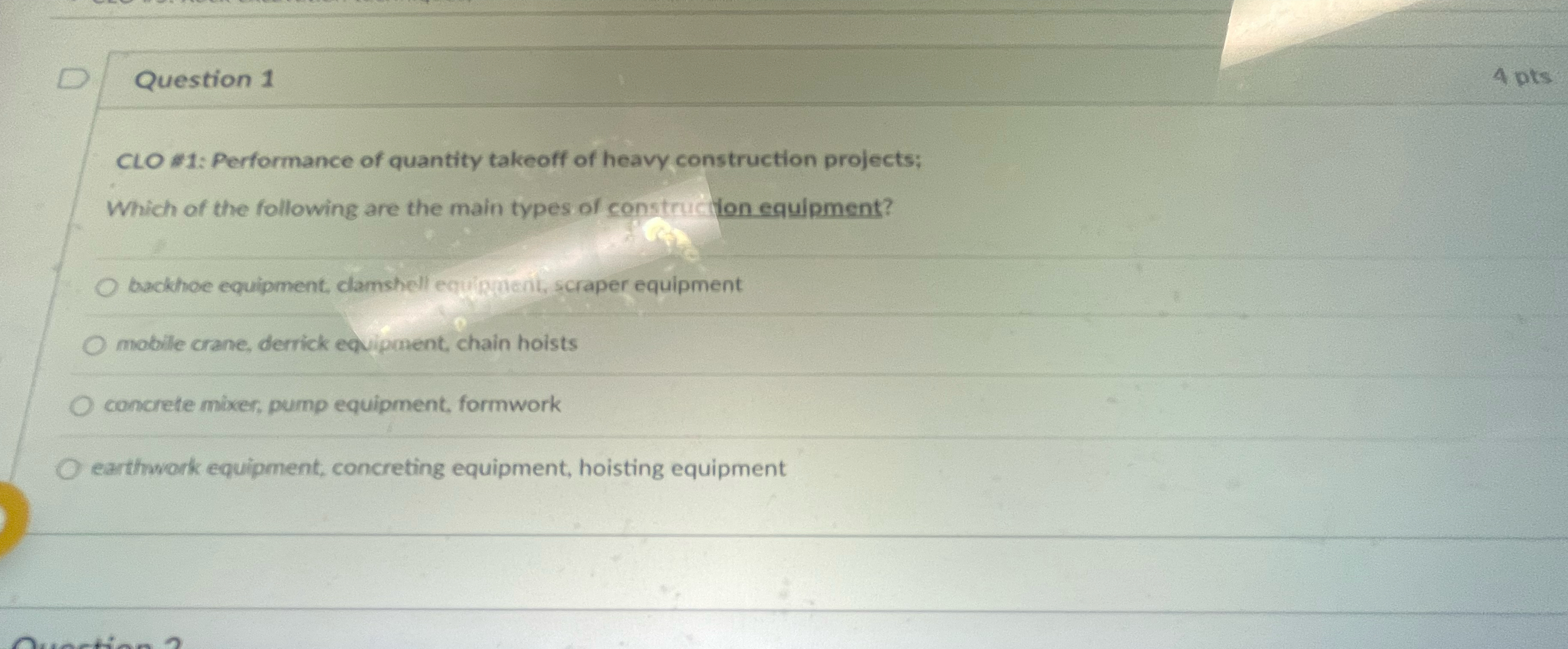 Question 1 CLO 1 : Performance of quantity