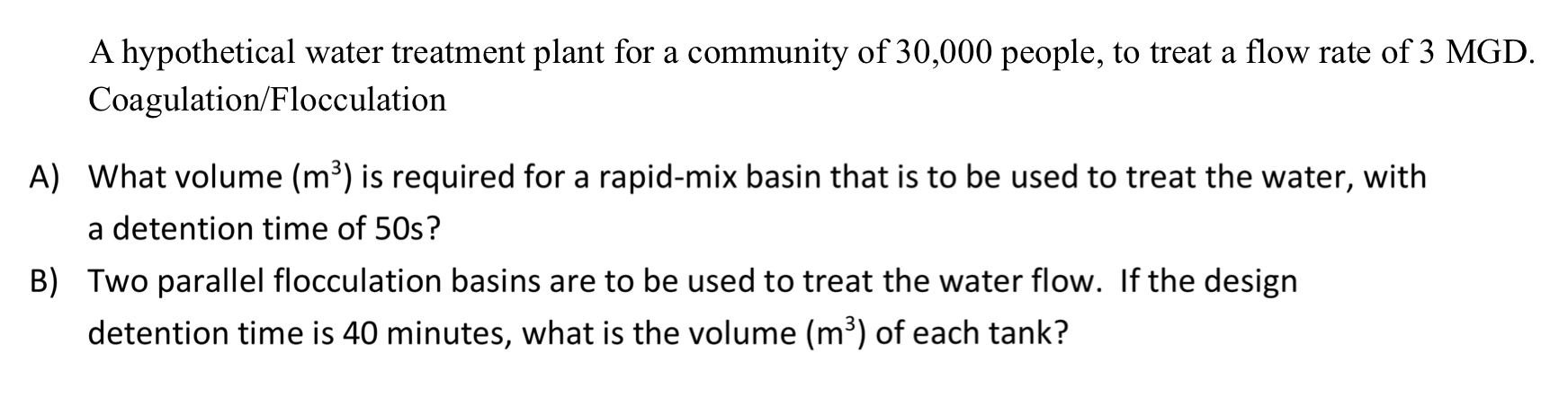 A hypothetical water treatment plant for a