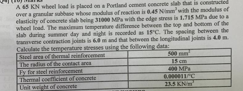 A 6 5 K N wheel load is placed on a Portland
