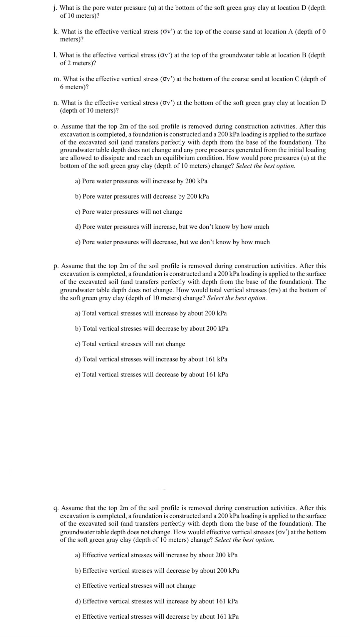 j . What is the pore water pressure ( u ) at the