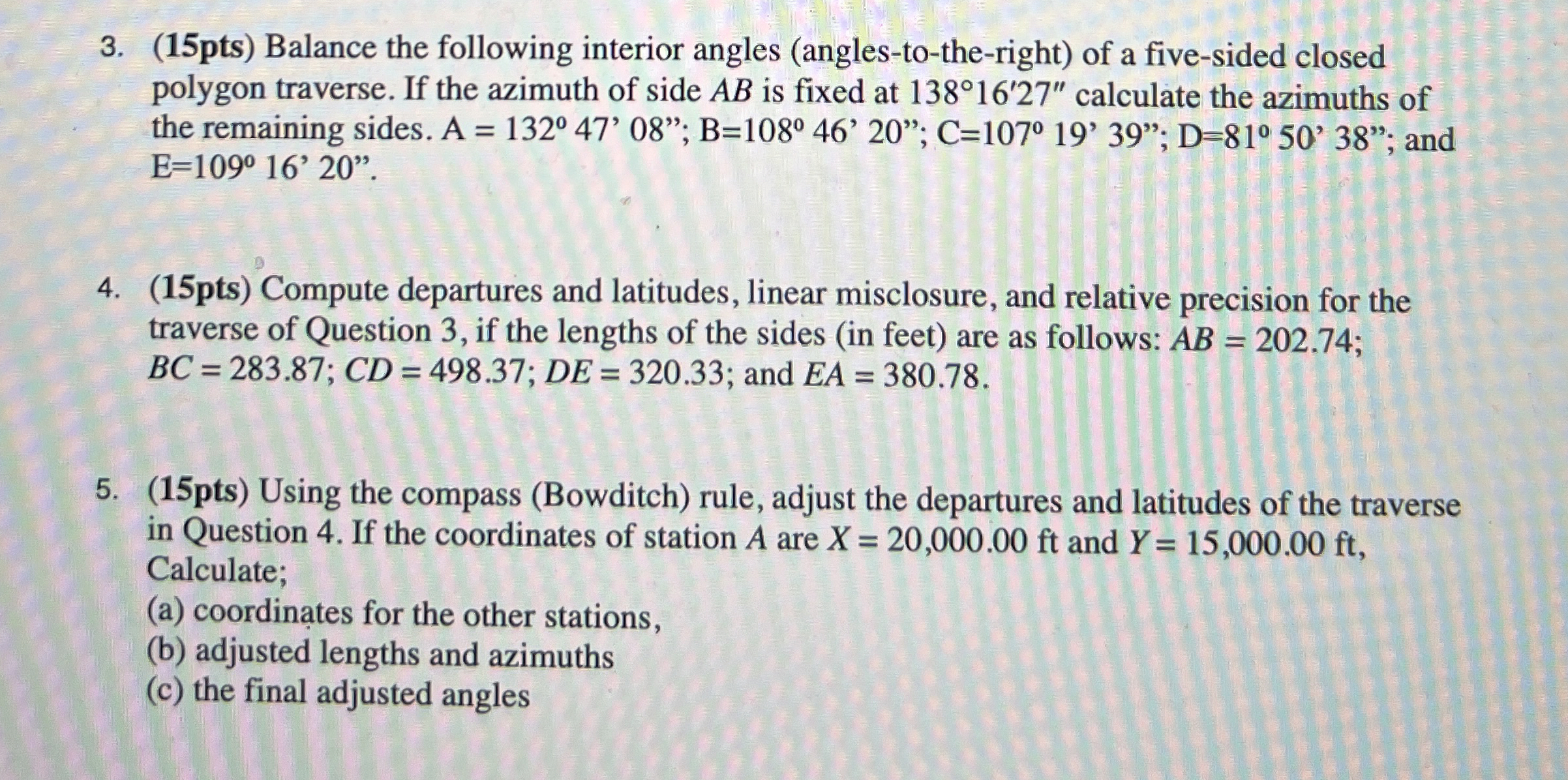 ( 1 5 pts ) Balance the following interior angles