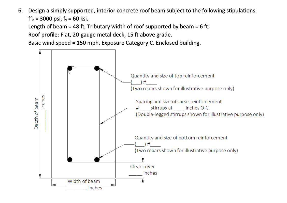 Design a simply supported, interior concrete roof