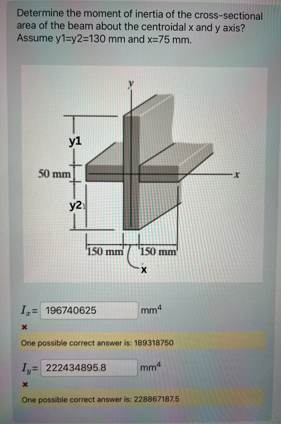 Determine the moment of inertia of the cross -