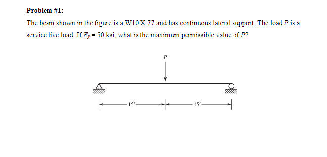 Problem # 1 : The beam shown in the figure is a W
