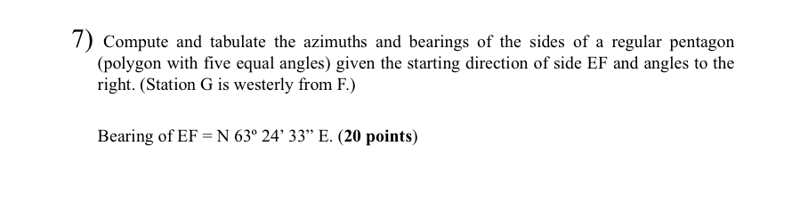 Compute and tabulate the azimuths and bearings of