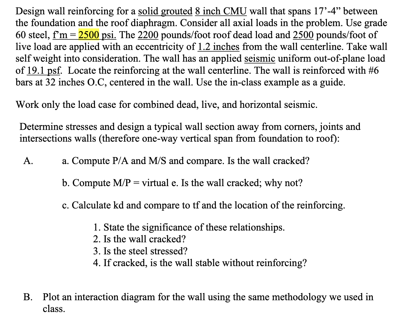 Design wall reinforcing for a solid grouted 8
