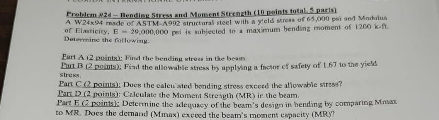 Problem # 2 4 - Bending Stress and Moment