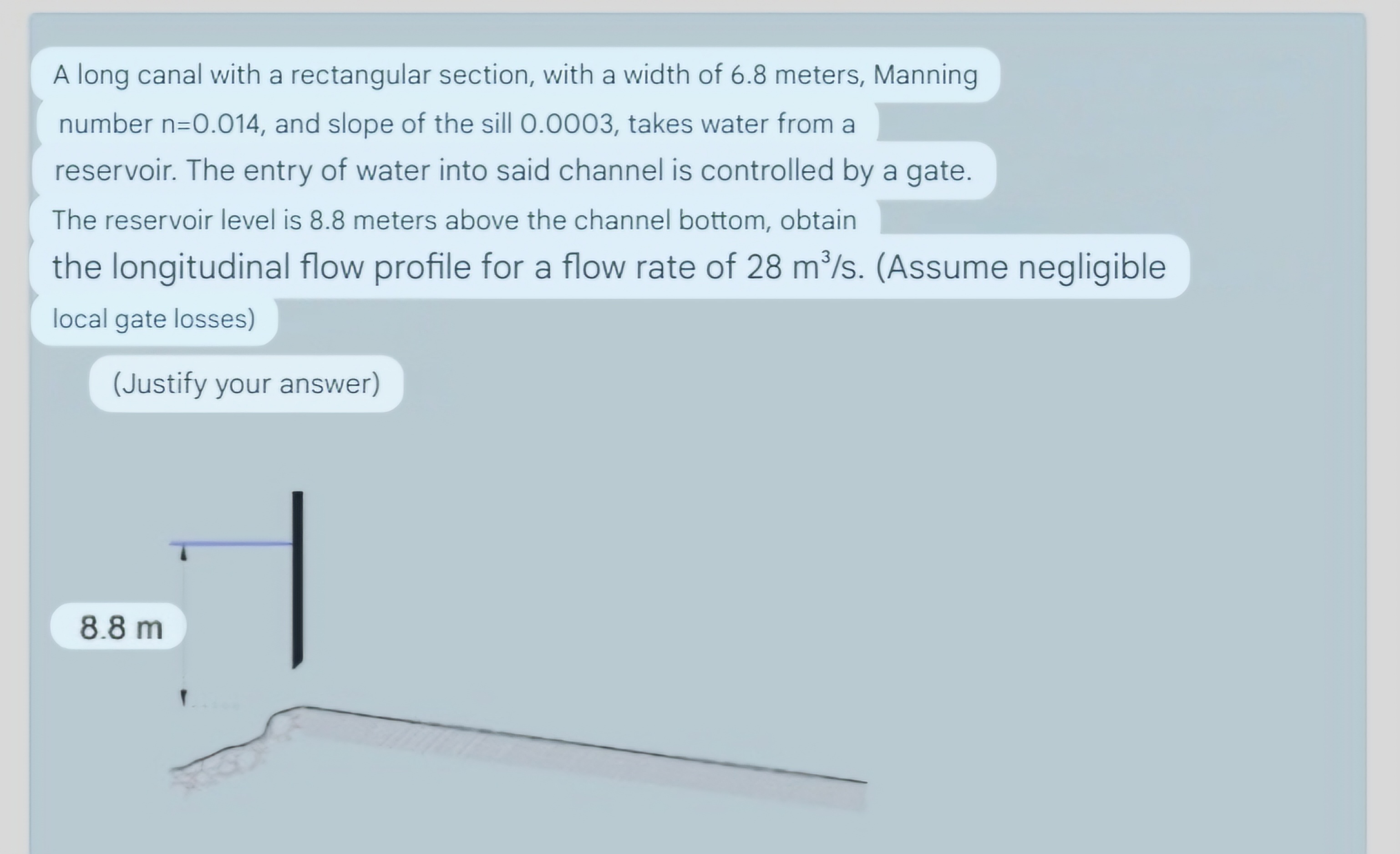 A long canal with a rectangular section, with a