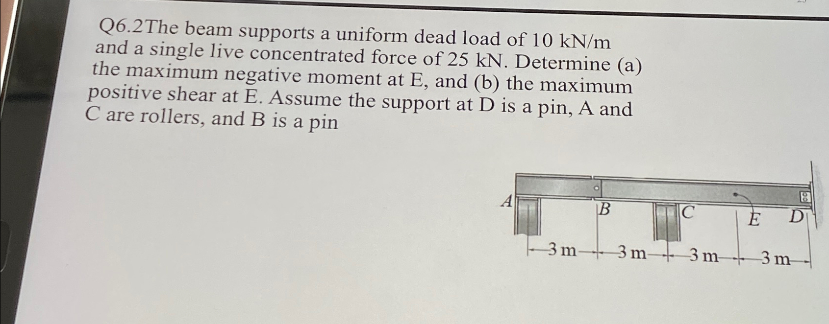 Q 6 . 2 The beam supports a uniform dead load of