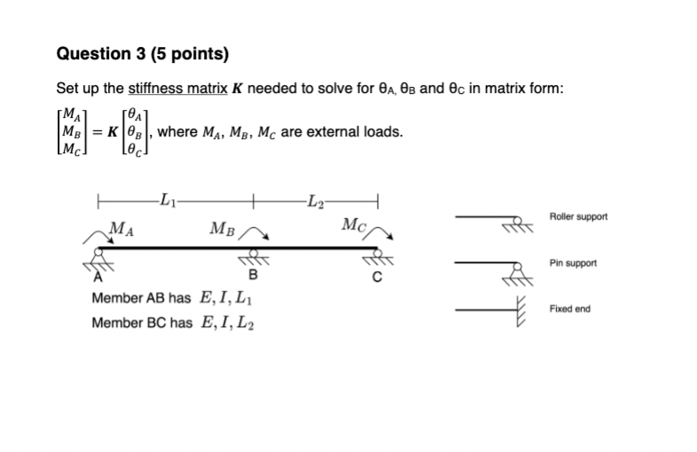 Question 3 ( 5 points ) Set up the stiffness