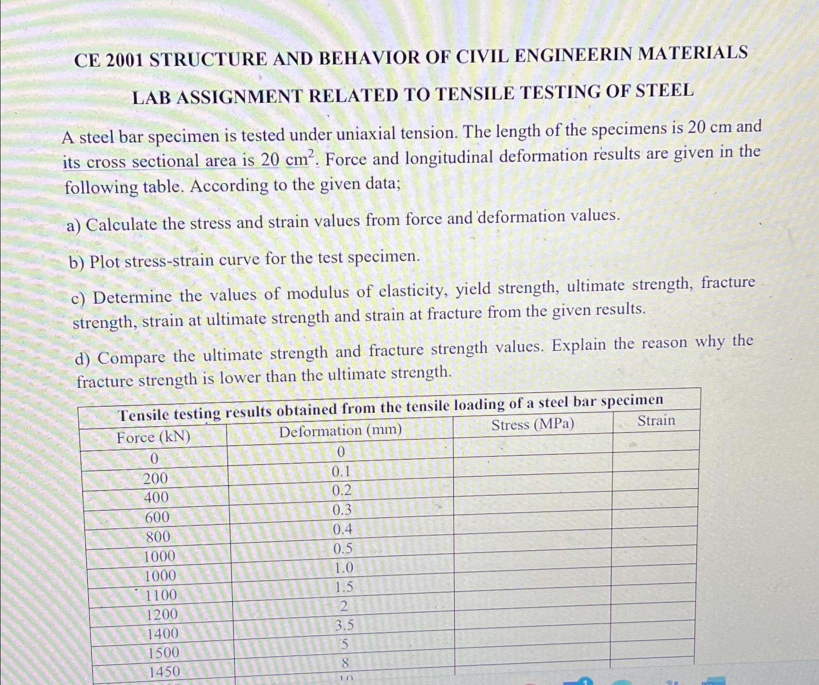 CE 2 0 0 1 STRUCTURE AND BEHAVIOR OF CIVIL