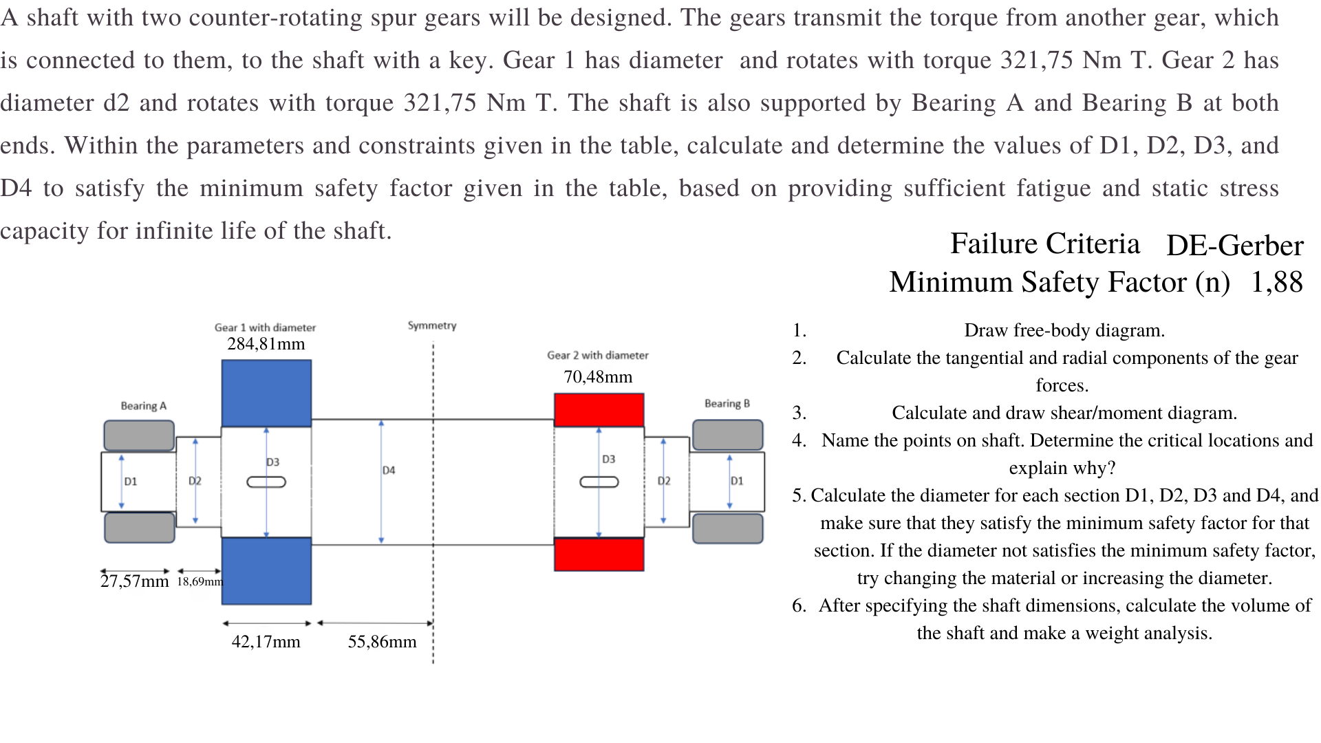 A shaft with two counter - rotating spur gears