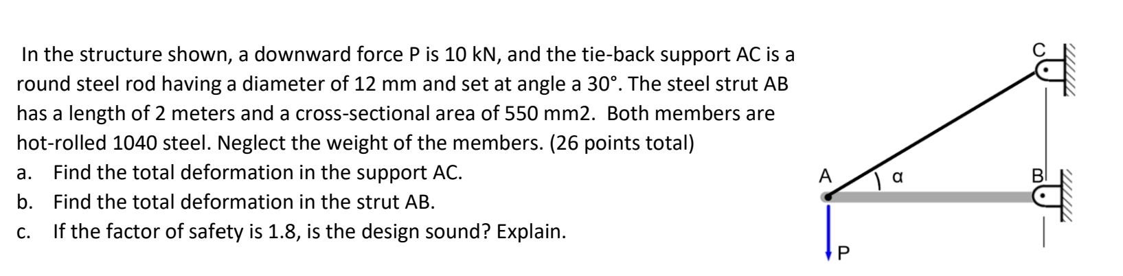 In the structure shown, a downward force P is 1 0