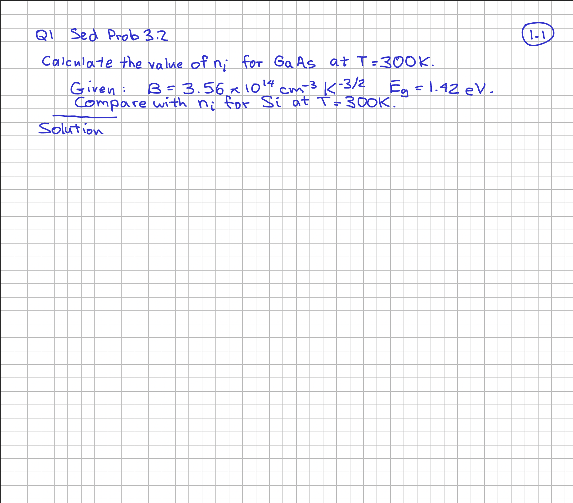 Q 1 Sed Prob 3 . 2 Calculate the value of n i for