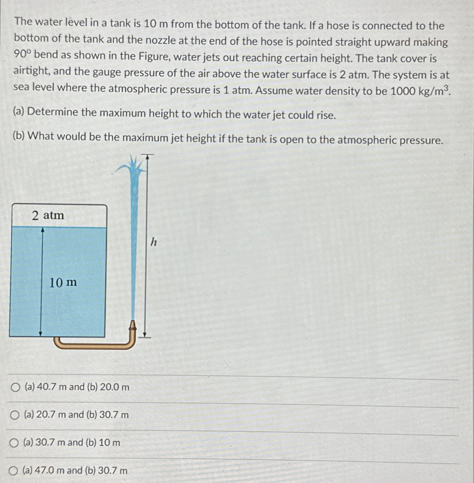 The water level in a tank is 1 0 m from the