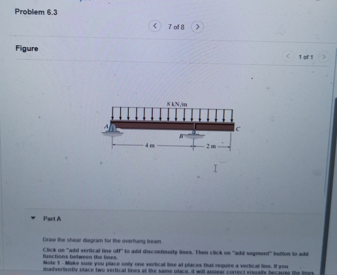 Problem 6 . 3 Figure 1 of 1 Part A Draw the shear