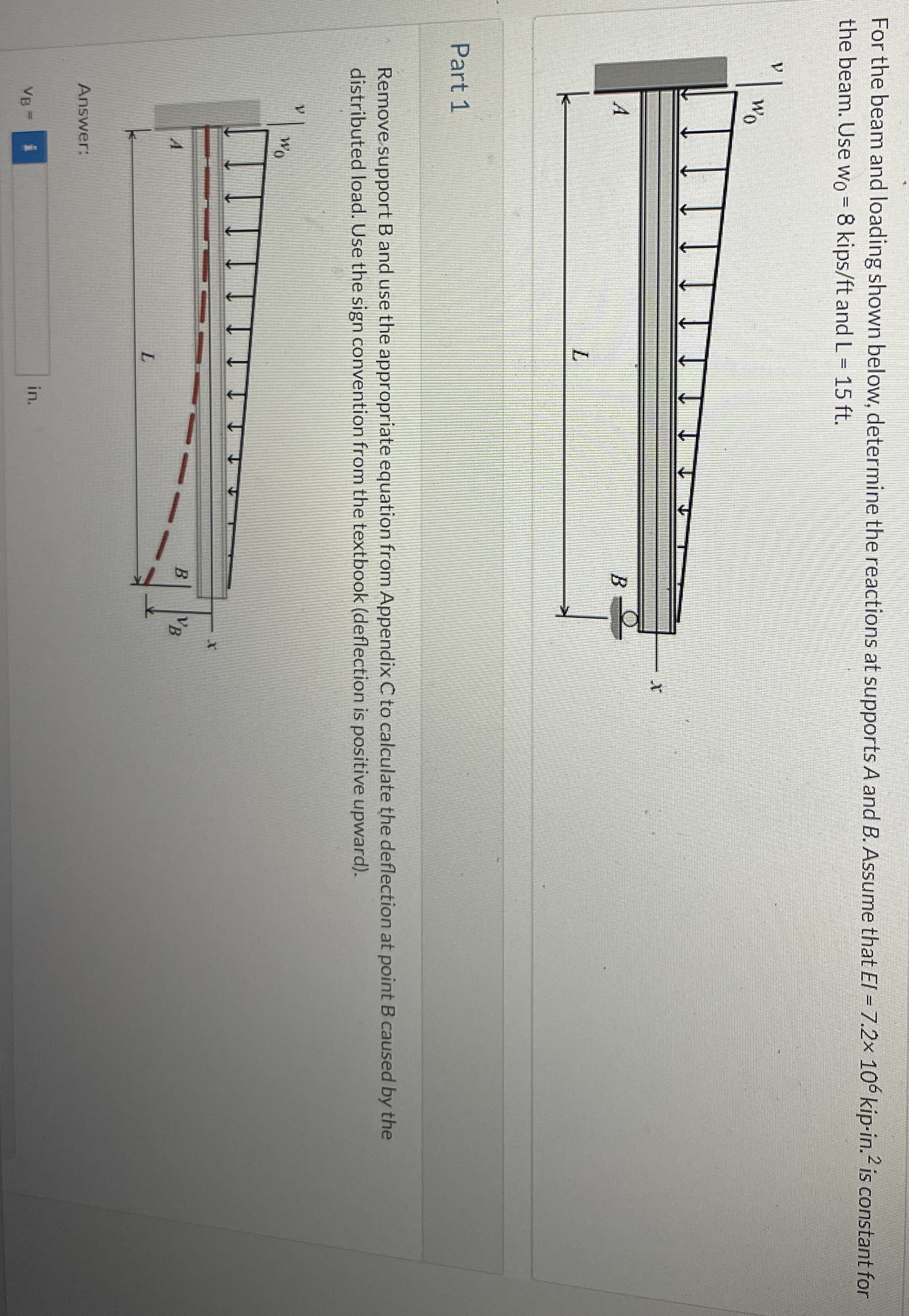 For the beam and loading shown below, determine